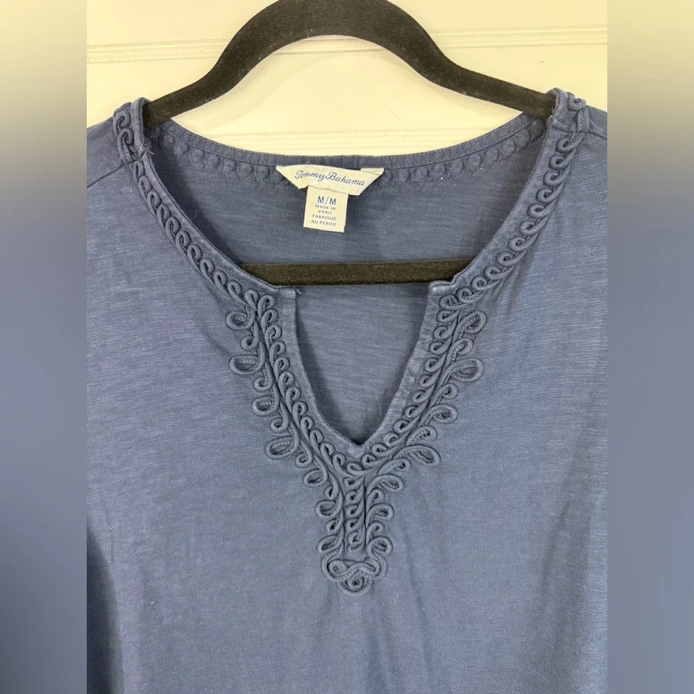 Tommy Bahama women’s navy blue braided collar tunic, 3/4 sleeves. 100% cotton. M - Picture 5 of 6